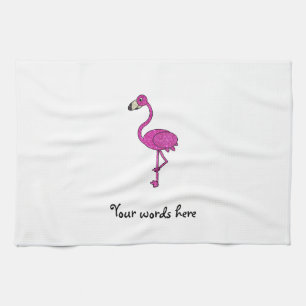 Pink glitter flamingo tea towel