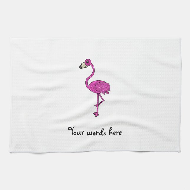 Pink glitter flamingo tea towel (Horizontal)