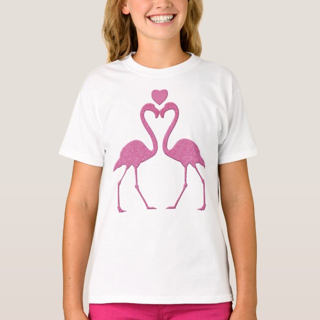 Pink Glitter Flamingo Valentine's Day Kid Shirt (Front)
