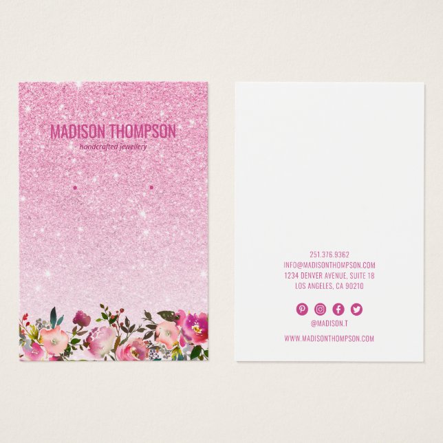 Pink Glitter Floral Earring Display (Front & Back)