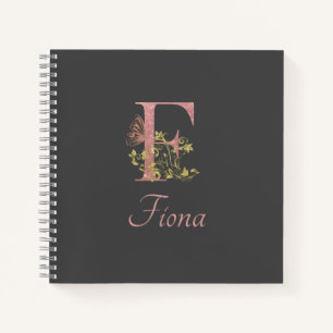 Pink Glitter Floral Letter F Sketch Notebook