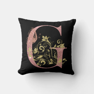 Pink Glitter Floral Letter G Cushion