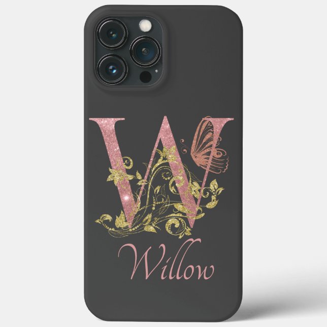 Pink Glitter Floral Letter W  Case-Mate iPhone Case (Back)