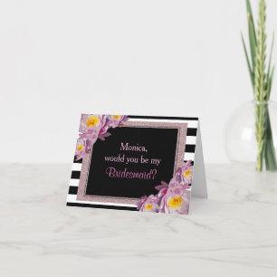 Pink Glitter Floral will you be my bridesmaid Invitation