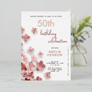 Pink Glitter Flowers Floral 50th Birthday