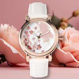 Pink Glitter Flowers Floral Brushstroke Watch