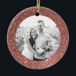 Pink Glitter Frame Holiday Christmas Ornament<br><div class="desc">A modern frame of faux rose gold glitter sparkles and shines on this custom Christmas ornament featuring your personal photo on one side and easily customised template text on the back. Commemorate the year with this personalised ornament or give to family as a unique holiday keepsake.</div>