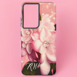 Pink Glitter Gardenia Monogram Samsung Galaxy Case<br><div class="desc">Delicate pink gardenias lightly dusted with glitter on a pink background. Your initials over one of the leaves.</div>