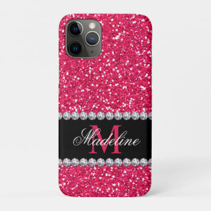Pink Glitter, Gem, Monogrammed iPhone 11 Pro Case