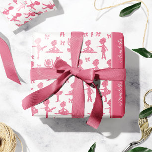 Pink Glitter Girl Ballerina Pattern Birthday Party Wrapping Paper