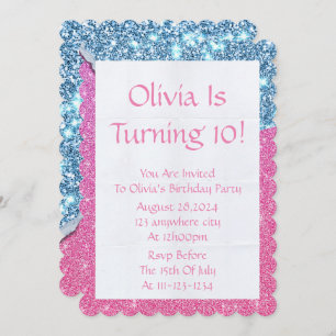 PINK GLITTER GIRL BIRTHDAY INVITATION