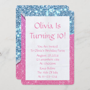 PINK GLITTER GIRL BIRTHDAY INVITATION