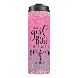 Pink Glitter Girl Boss Name Building Empire   Thermal Tumbler