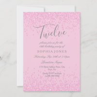 Pink Glitter Girls 12th Birthday Party Invite