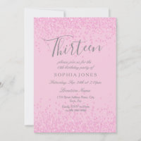 Pink Glitter Girls 13th Birthday Party Invite
