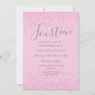 Pink Glitter Girls 14th Birthday Party Invite
