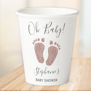 Pink Glitter Girl's Baby Shower Paper Cups