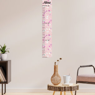 Pink Glitter  Girls Personalised Wall Growth Chart