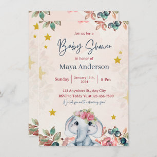 pink glitter girly cute baby shower invitation