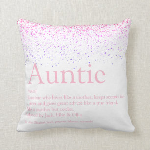 Pink Glitter Girly Fun Cool Auntie Aunt Definition Cushion