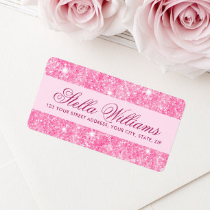 Pink glitter girly glam return address label