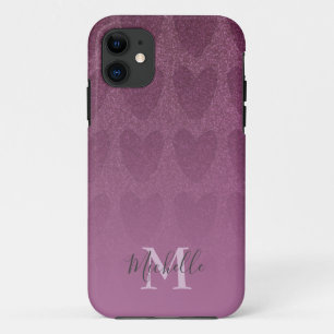 Pink Glitter Girly Monogram iPhone 11 Case