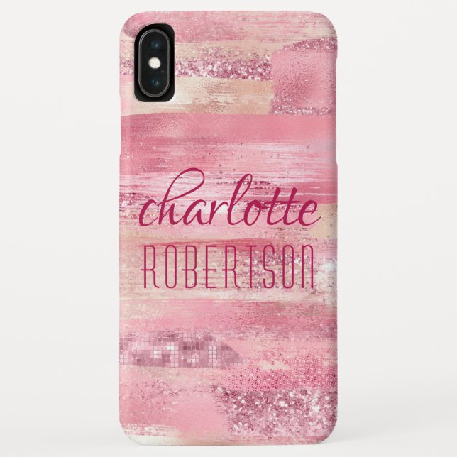 Pink Glitter Girly Shimmer Personalised Name Case-Mate iPhone Case (Back)