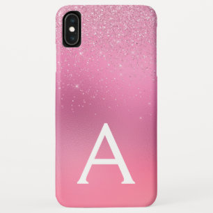 Pink Glitter Girly Sparkle Glitter Monogram iPhone XS Max Case