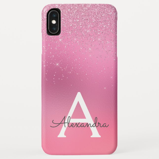 Pink Glitter Girly Sparkle Glitter Monogram Case-Mate iPhone Case (Back)