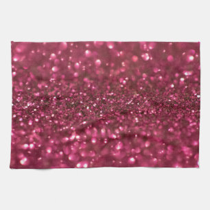 Pink Glitter Girly Trendy Texure Modern Hot Pink Tea Towel