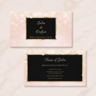 Pink Glitter Glam Elegant Black and Gold Salon Business Card
