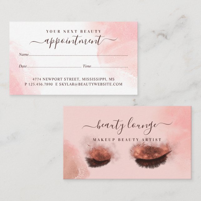 Pink Glitter Glam Eyelashes Beauty Lash Artist Appointment Card (Front/Back)
