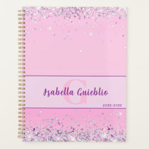 Pink Glitter Glam Personalised Monogram Planner