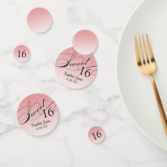 Pink Glitter Glam Personalised Sweet 16 Confetti (Group)