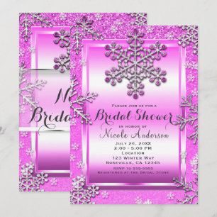 Pink Glitter Glam Winter Wonderland Snowflakes Invitation