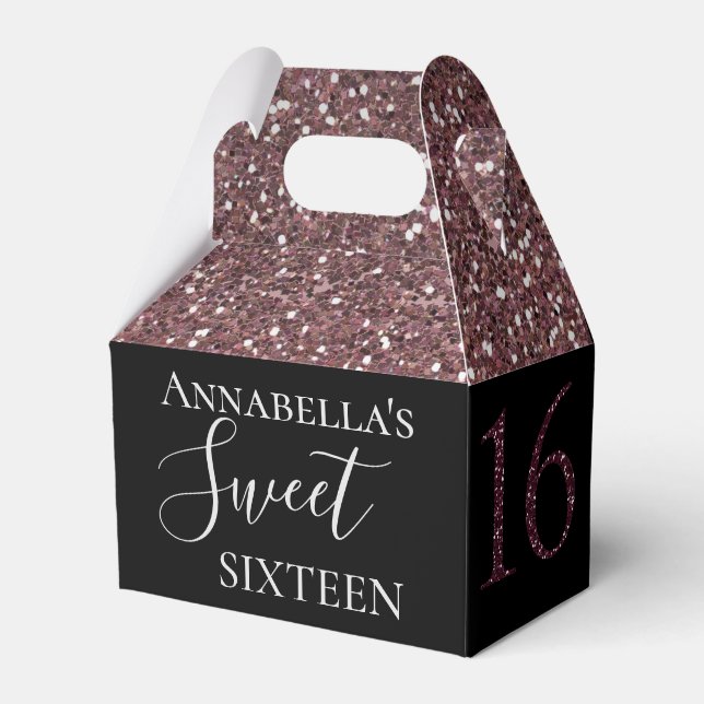 Pink Glitter Glamourous Sweet Sixteen Favour Box (Front Side)