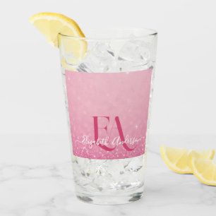 Pink Glitter Glass Cup with Name & Initials