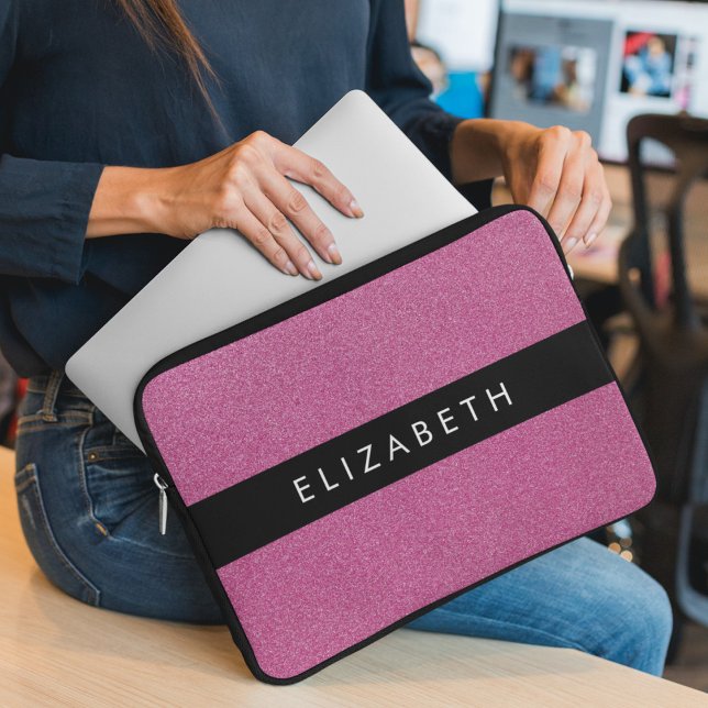 Pink Glitter, Glitter Background, Your Name Laptop Sleeve (Creator Uploaded)