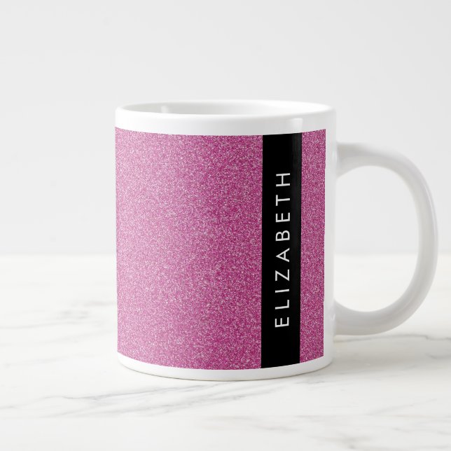 Pink Glitter, Glitter Background, Your Name Large Coffee Mug (Right)