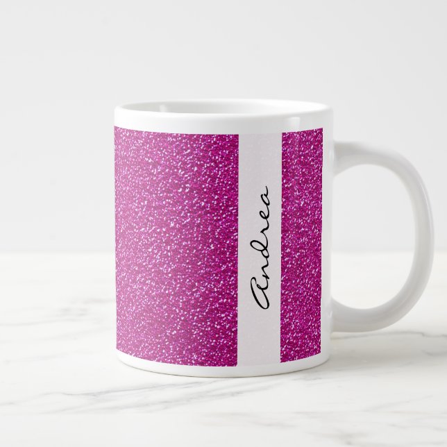 Pink Glitter, Glitter Background, Your Name Large Coffee Mug (Right)