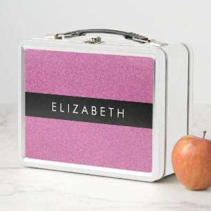 Pink Glitter, Glitter Background, Your Name Metal Lunch Box