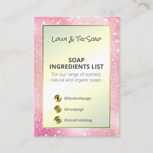 Pink Glitter Gold Fragrance Ingredients Business Card (Front)