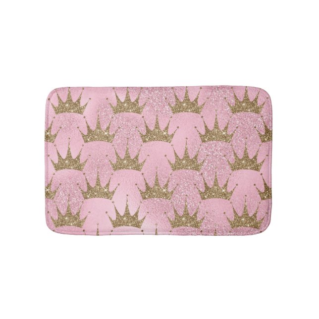 Pink Glitter & Golden Crown  Bath Mat (Front)