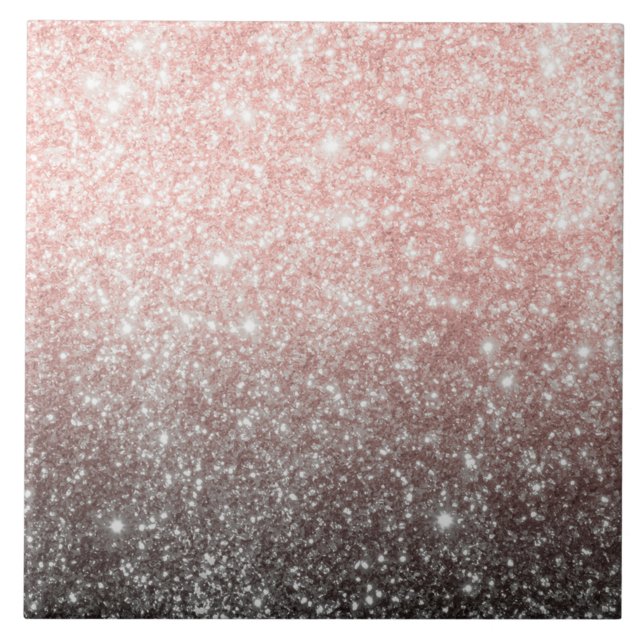 Pink glitter gradient black ceramic tile (Front)