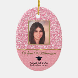 Pink Glitter-Graduation Ceramic Ornament