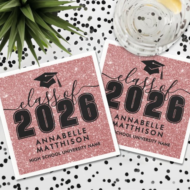 Pink Glitter Graduation Napkin (Pink Glitter Graduation Napkins)