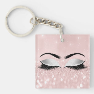 Pink Glitter Grey Girly Makeup Lashes Name Eyes Key Ring