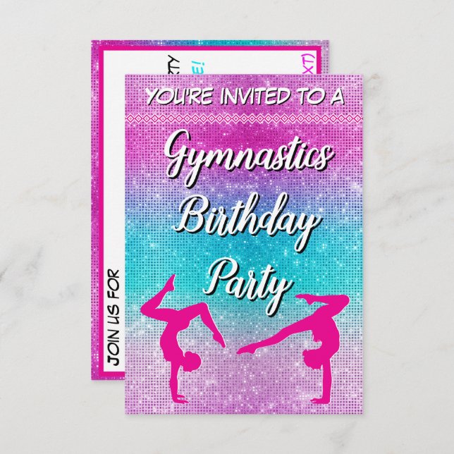 Pink Glitter Gymnastics Birthday Party Invitation (Front/Back)