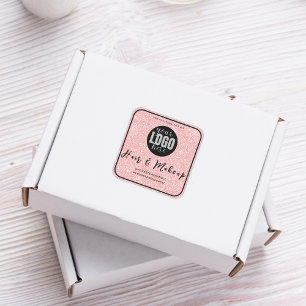 Pink glitter Hair Makeup Logo for business brand Square Sticker