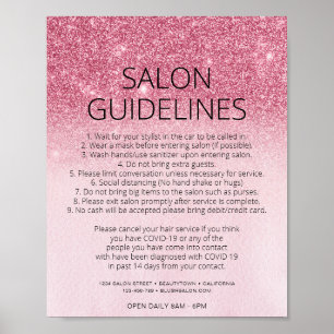 Pink Glitter Hair Salon Covid Health Safety Poster